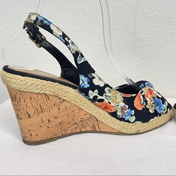 Seychelles Black Floral Cork Wedge Sling-back Sandals 7.5 - Picture 5 of 8